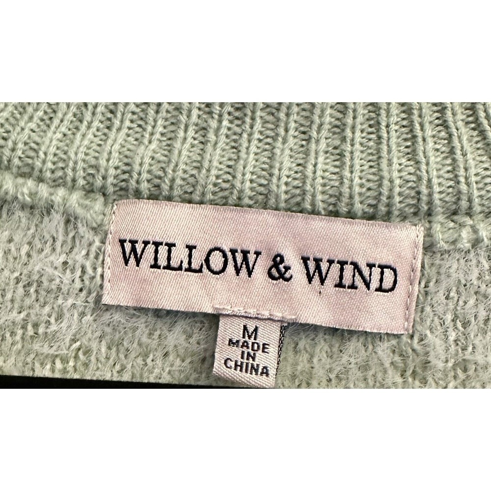 Willow and Wind Pale Green Plaid Cropped Eyelash Cardigan Sweater Sz M 90s - Picture 4 of 11